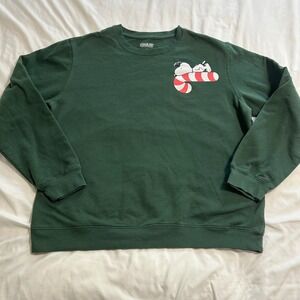 Peanuts Snoopy Candy Cane Christmas Sweatshirt Green Mens Large Holiday Crewneck
